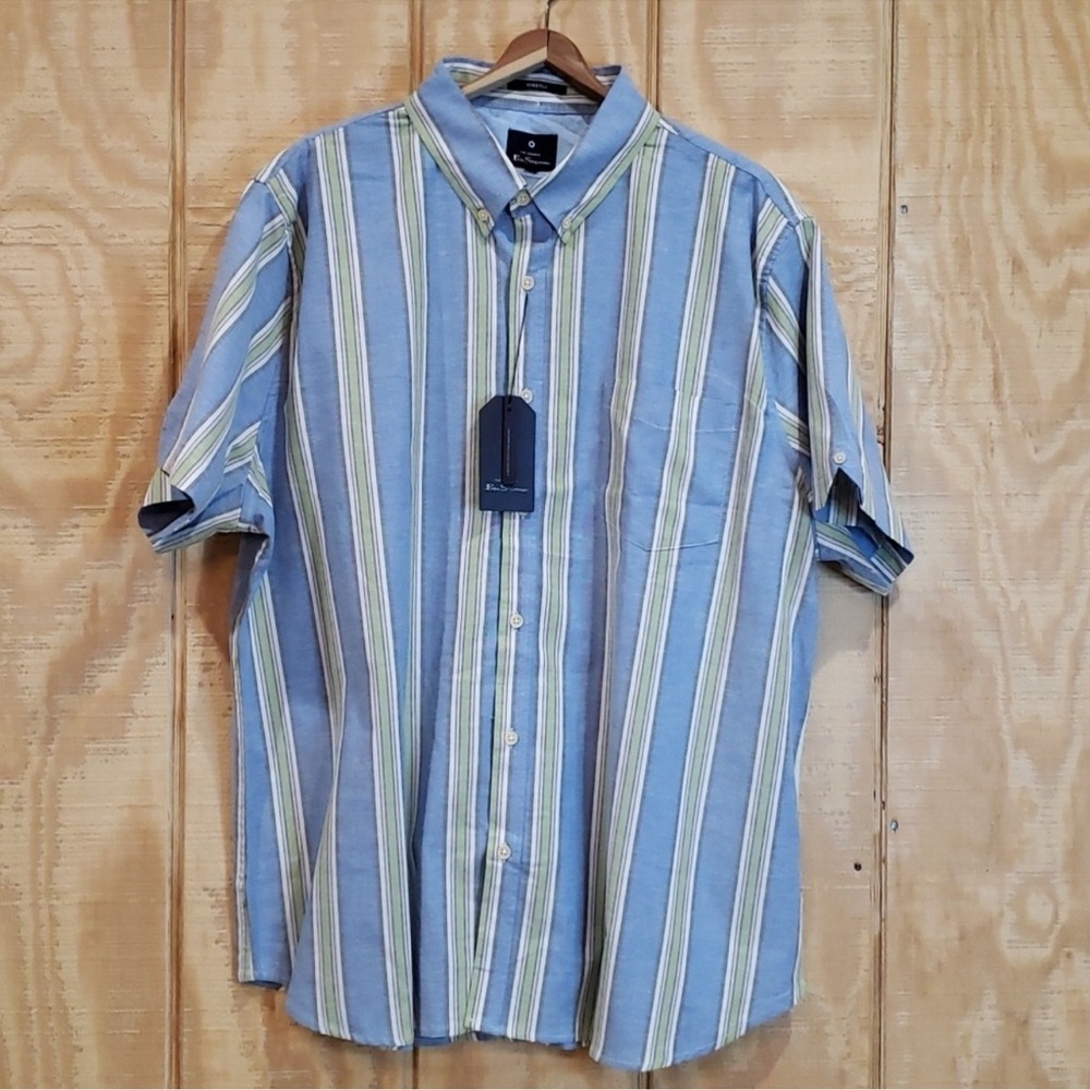 Ben Sherman NWT XXL Cotton Blend Stripe Button Front Short Sleeve Shirt